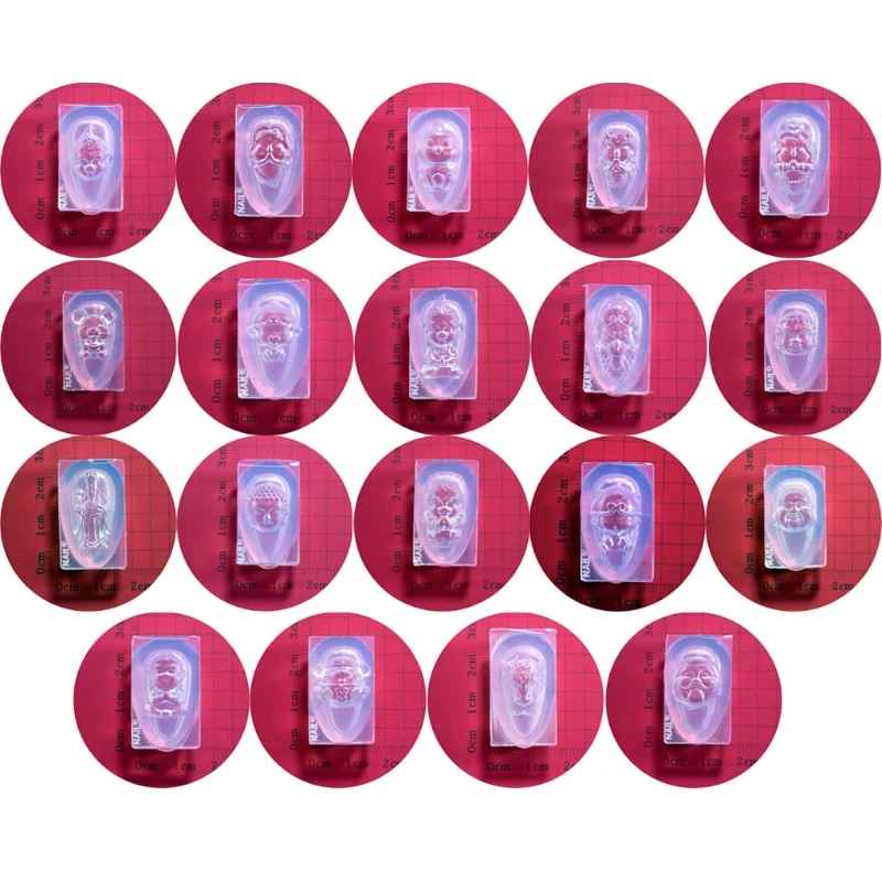 

D2TD 19Pc 3D Carving Head Nail Art Silicone Mold New Year Lucky Charm Mold Kit