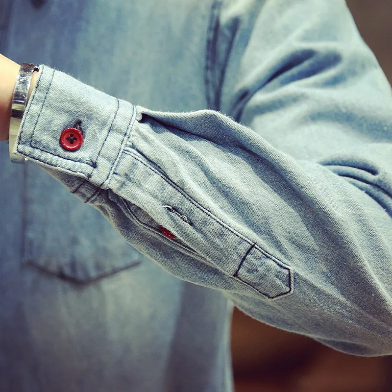 2019 мужские рубашки с длинными рукавами новые осенние светло голубые джинсовые