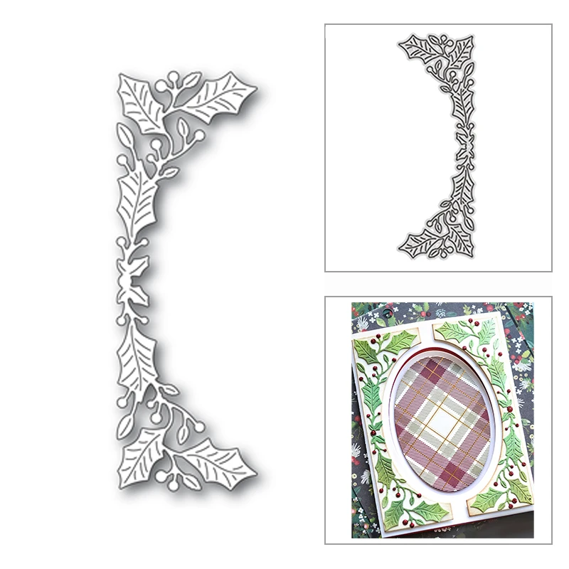 

Новинка 2021 г., овальный лист Падуба, ягода, выгнутая кайма, металлические Плашки для самостоятельного изготовления скрапбукинга и открыток, ...