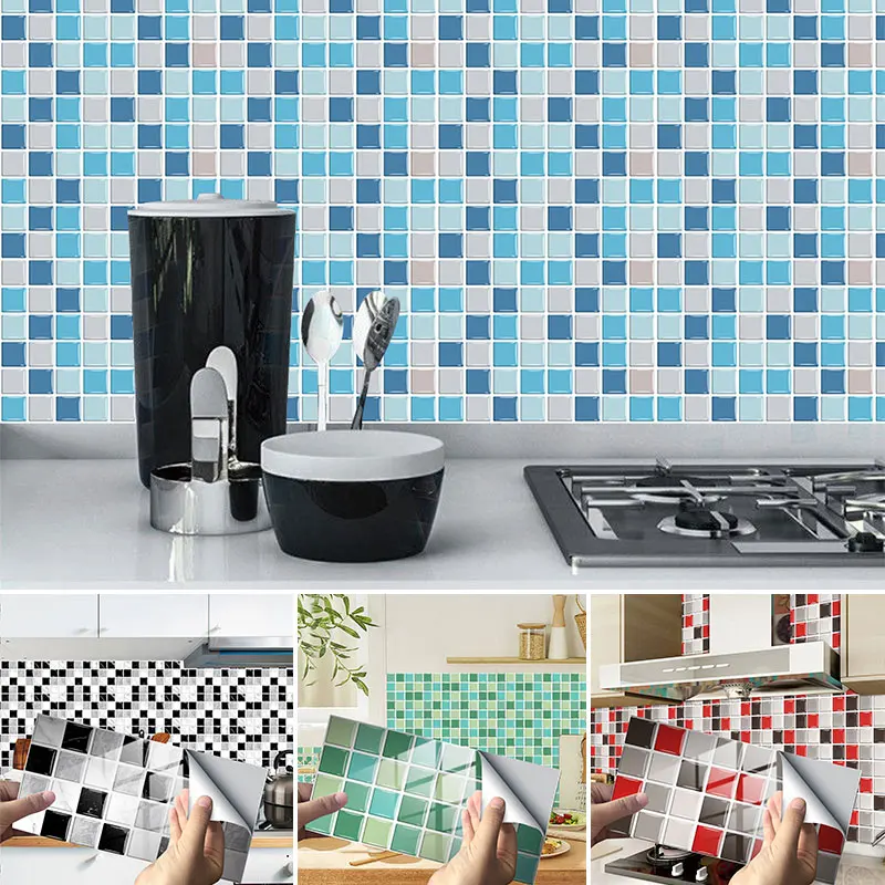

12Pcs Home Renovation Crystal Tile Stickers Kitchen Waterproof Decorative Wall Stickers Pvc Brick Pattern Floor Stickers