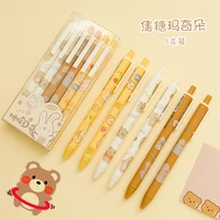 6pcsset press gel pens cartoon cute bear 0 5mm balck ink gel pen signing pen office school stationery supply