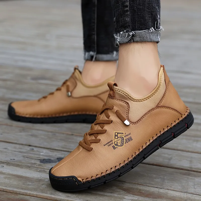 Брендовые зимние мужские Нескользящие ботинки Плюшевые теплые Кожаная мужская