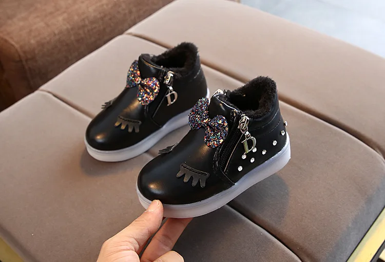 Fur cartoon Fashion Snow winter children boots Cute hot sales kids casual sneakers Lovely butterfly girls shoes