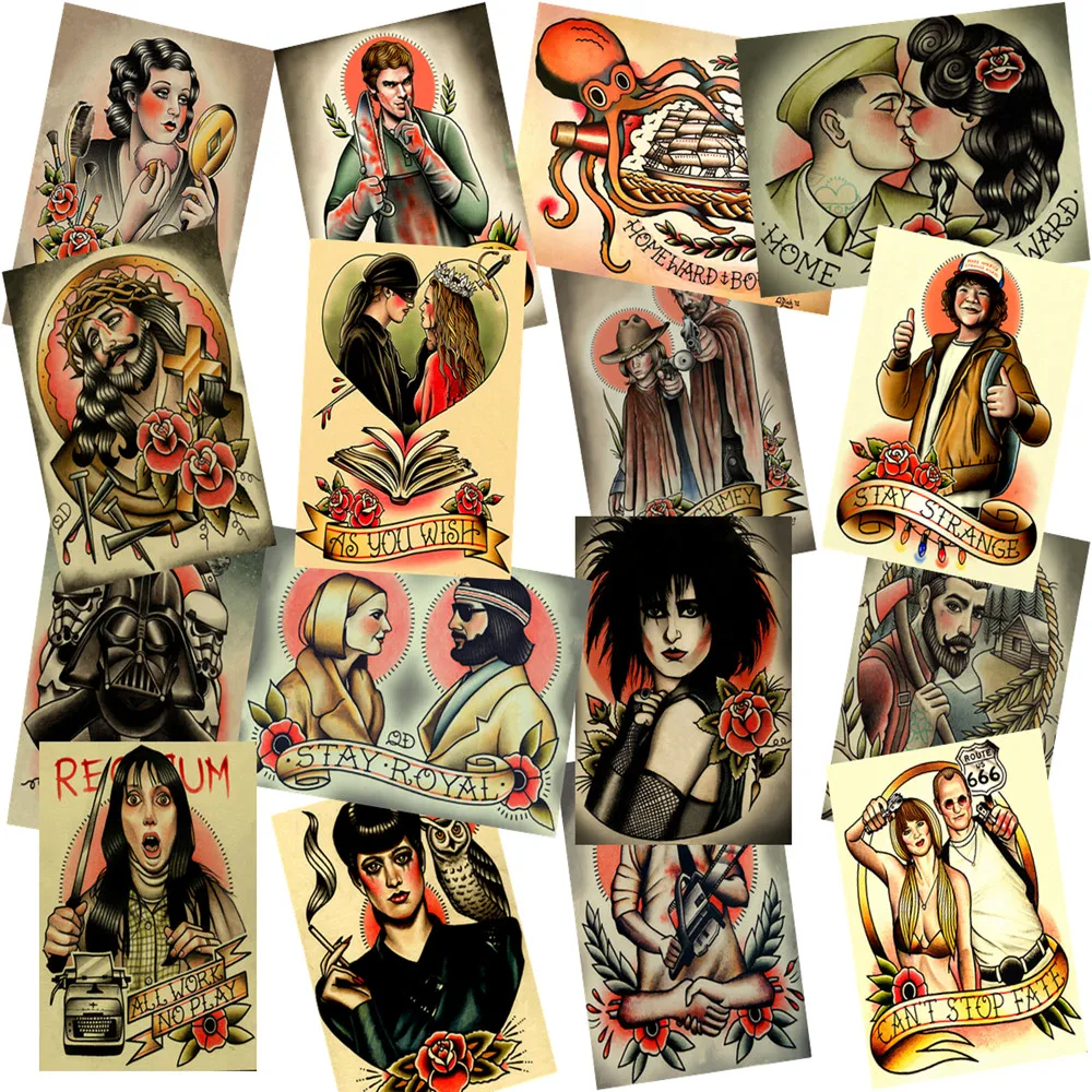 Тату плакаты в стиле старой школы Настенная Наклейка на стену ностальгия ретро