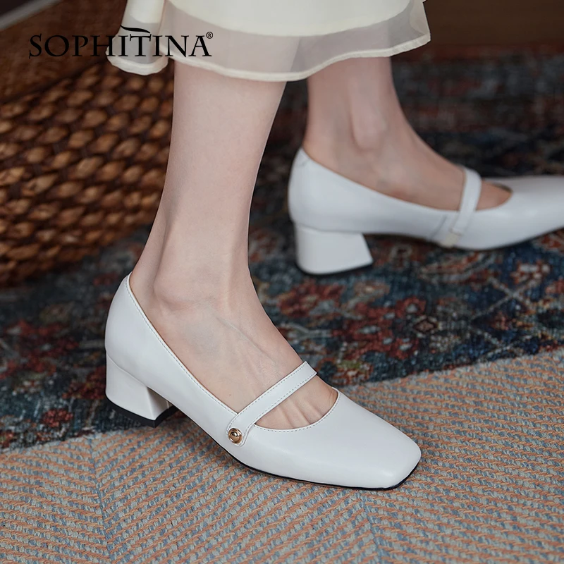 

SOPHITINA Women Shoes Fashion Mary Janes Genuine Leather Shoes Thick Heel Plus Size 33-43 Comfort Casual Office Lady Pumps DO189