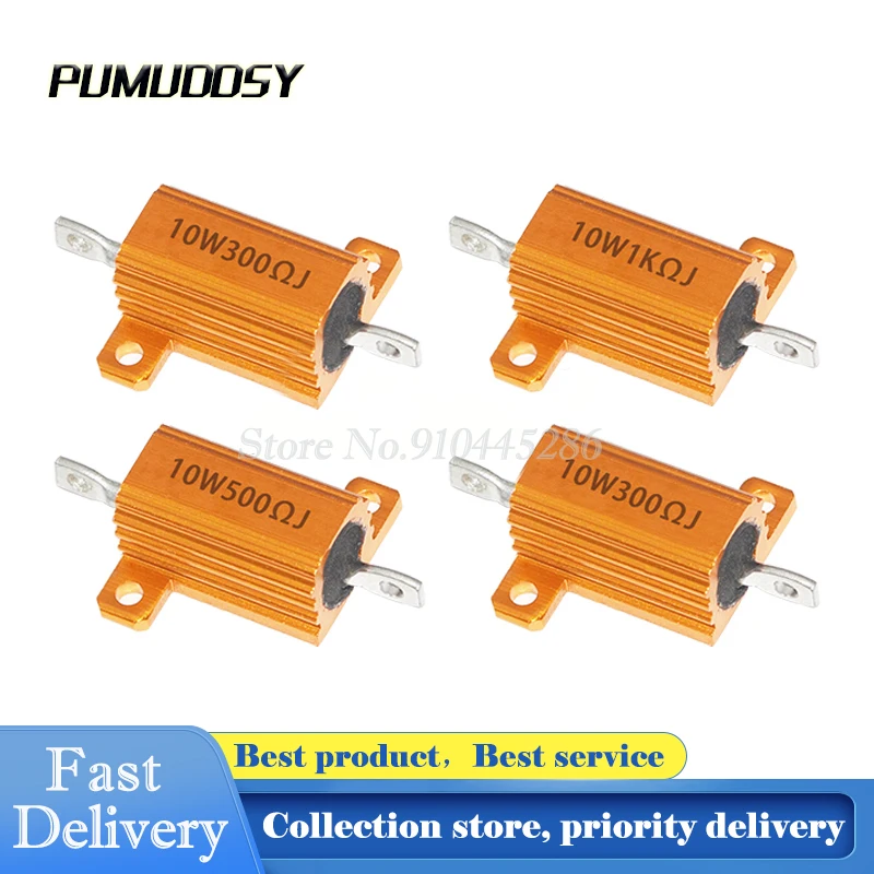 

2PCS RX24 10W 2R 2RJ Wire Wound Resistor Metal Shell Aluminium Golden Resistor 10Watt 2 ohm Heatsink Resistance