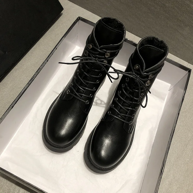 

2020 New Autumn Winter Martin Boots Women Black Leather Motorcycle Cowboy Platform Boots Punk Combat Ankle Boots Shoes Woman