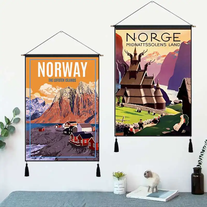 Путешествия в Норвегию Осло Норге винтажная линия подвесная ткань хлопковая