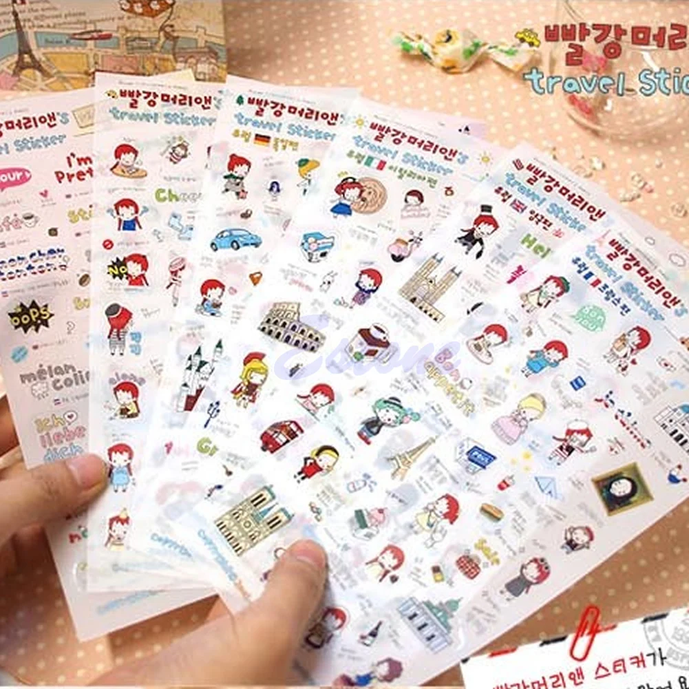 

Cute Anne's Travel Stickers Diary Scrapbook Decoration Photo Korean 6 Sheets Set 090F