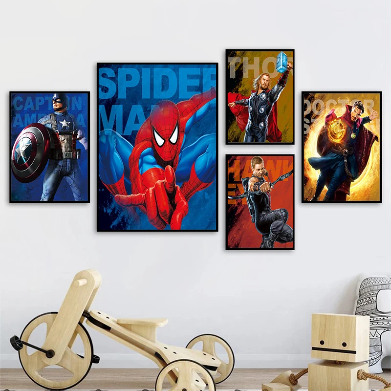 Картина на холсте из комиксов Marvel супергерои Человек паук Халк настенное