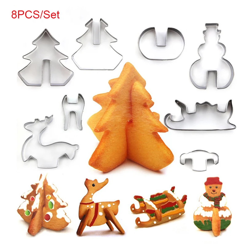 

8PCS 3D Biscuit Mould Stainless Steel Cookie Mold Cute Christmas Baking DIY Decorate Cutter Tools Chocolate Dessert Pastry Mold