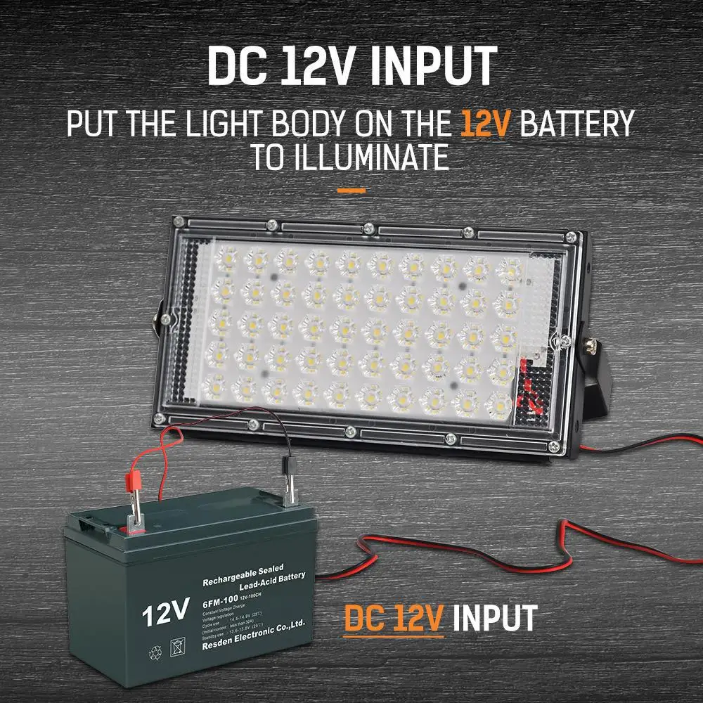 

Crocodile Clip Led Flood Lights 50W DC12V LED Outdoor Lighting Spotlights Camping Lamp Industry Light Night Market Sporting Lamp
