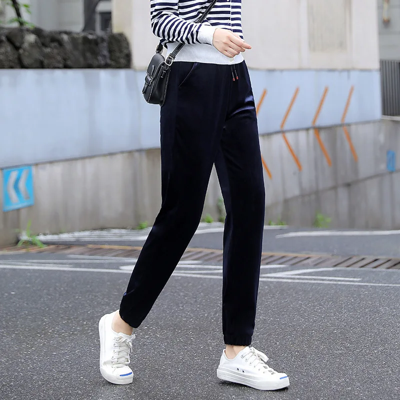 

2020 Autumn Winter Women Velvet Elasticity Pencil pants Plus Size High Waist Casual soft Long Pants Black Fashion Ladies