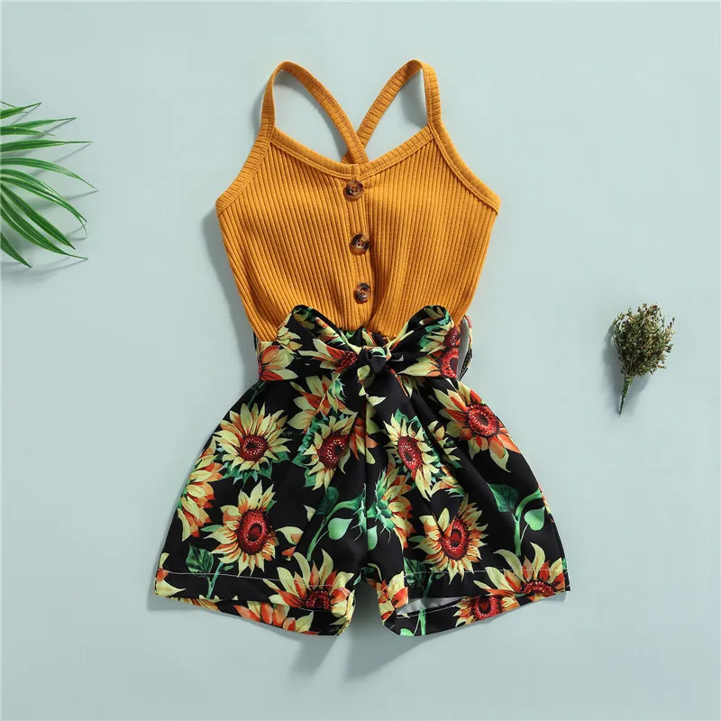 

Toddler Girls Short Jumpsuit Summer Sleeveless Floral Print Strap Romper
