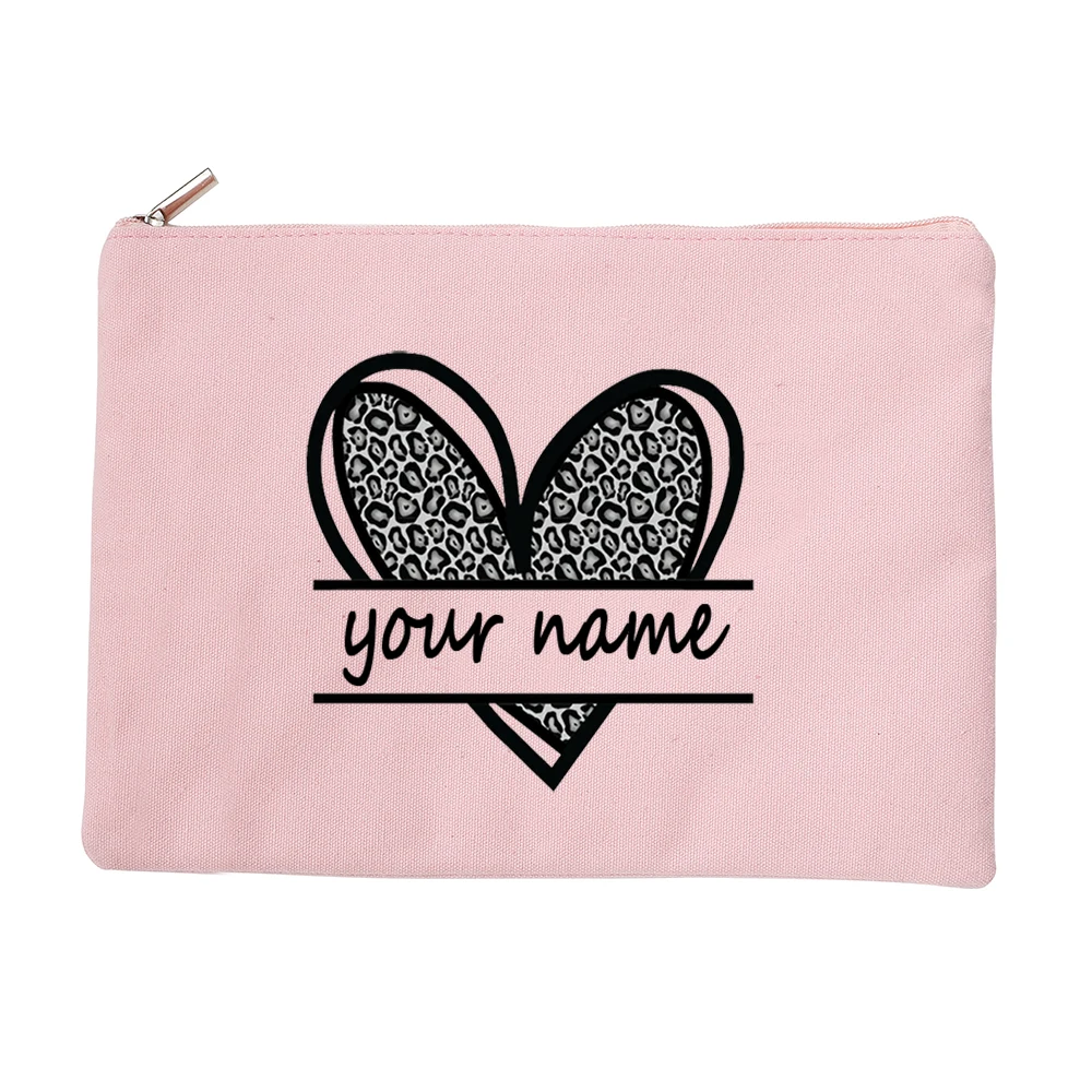 Леопардовые сердца персонализированные именные женские косметички сумки