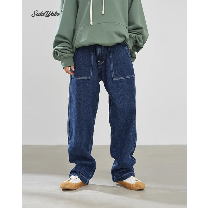 Sodaводяные мужские классические джинсы в японском стиле хлопковые свободные 2019