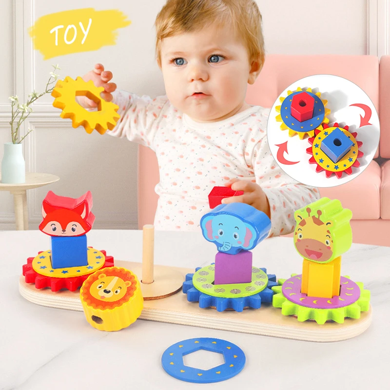 

Kids Sorting And Matching Toy Wooden Gear Linkage Blocks Trains Grip And Colors Recognition For Toddlers Juguetes Para Niños