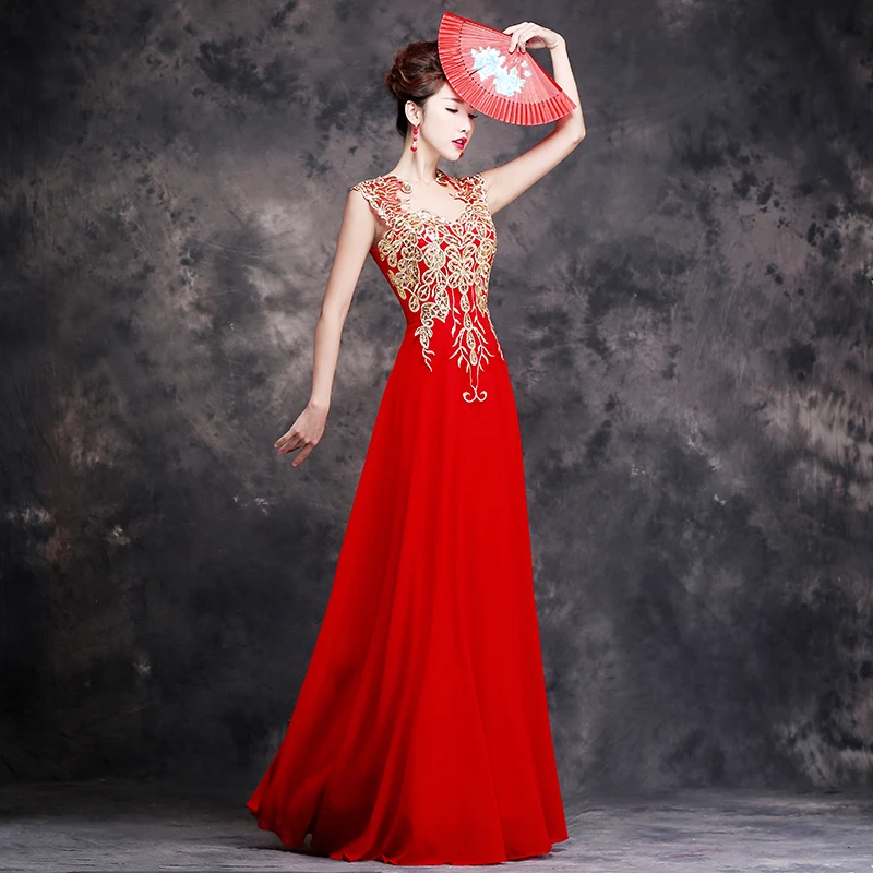 

Women Full Length Cheongsam Bride Wedding Toasting Clothes chinese cheongsam dress Sequins Bling Bling Dress Sexy Qipao