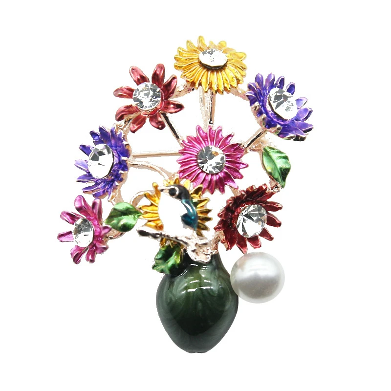 

Fashion Enamel Sunflower Brooches For Women 2019 Amazing Famous Paintings Flower Brooch Pins Plant Jewelry Wholesale