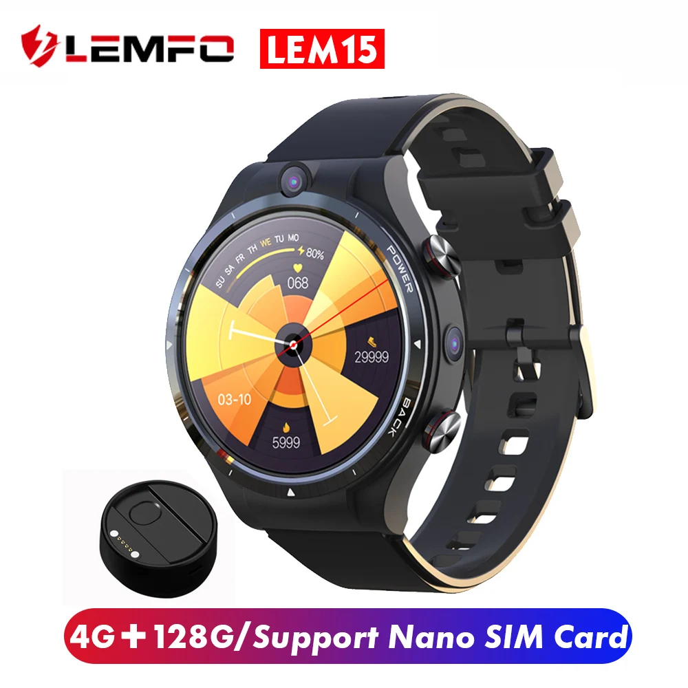 LEMFO LEM15 4G Смарт часы с нано сим картой 1 6 IPS Экран 4 Гб + 128 ГБ 5.0MP 2.0MP двойной Камера IP67