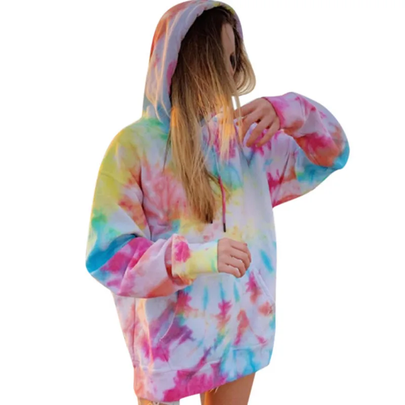 

Spring 2021 Women's Casual Tie Dye Chromatic Sweatshirt Loose Oversized Basic Streetwear Hoodie Vintage Clothes