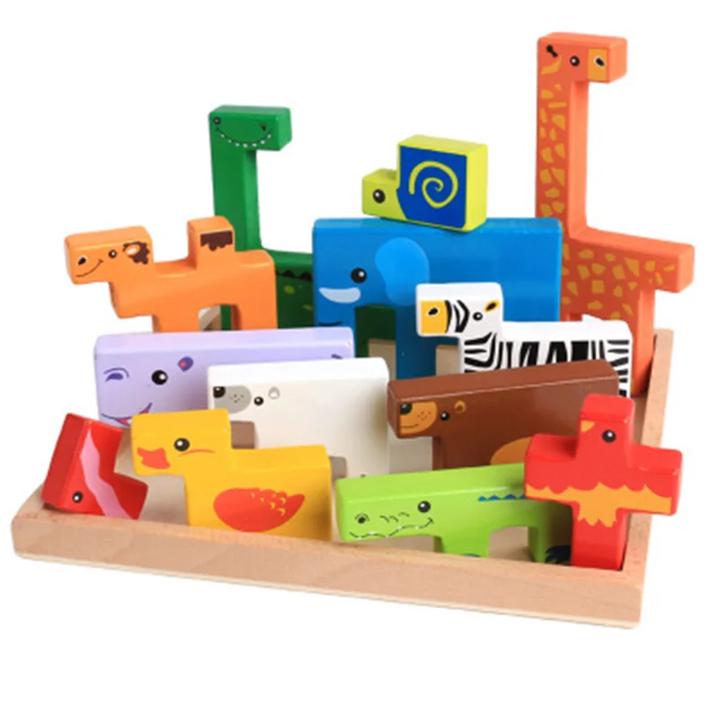 

Creative animal shape building blocks toy children wooden jigsaw educational toy game toy children gift
