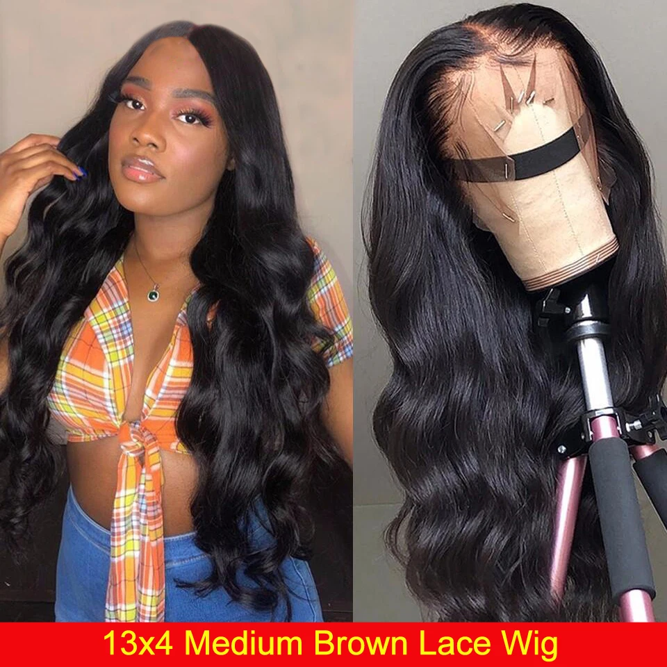 13x4 MediumBrown Wig HD прозрачный бразильский Волнистый парик фронта шнурка Невидимый незаметный перуанский волнистый парик фронта шнурка человеческих волос для женщин - Цвет: 13x4 MediumBrown Wig