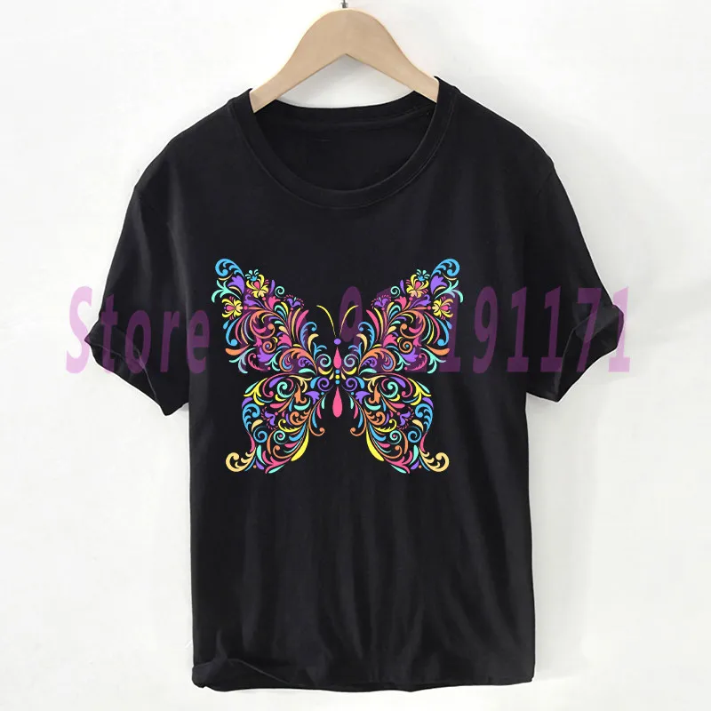 

Y2K Blue Butterfly t shirt Unisex Pink Butterfly tshirt Colorful fluorescent Butterfly Simplicity Graphic Top Cotton Female
