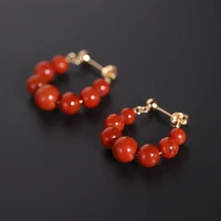 daimi liangshan southern red agate earrings female natural 14k gold injection earrings niche designer