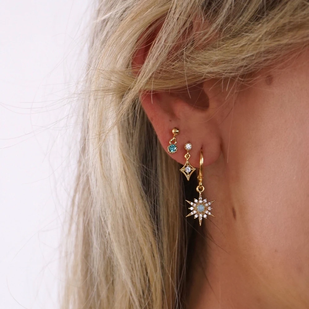 Starburst Звезда Шарм с Луной и звездой серьга в виде обруча золотой подарок на Новый