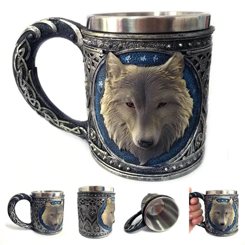 2020 new Wolf Head Stainless Steel Resin Beer Juice Milk Water Cup Home Office Coffee Mug dropshipping