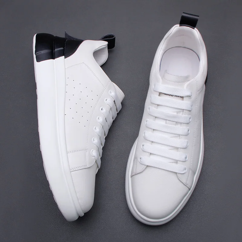 

Europe station real leather shoes men 2021 autumn breathable thick sole shoes soft sole comfortable sneakers white casual shoes