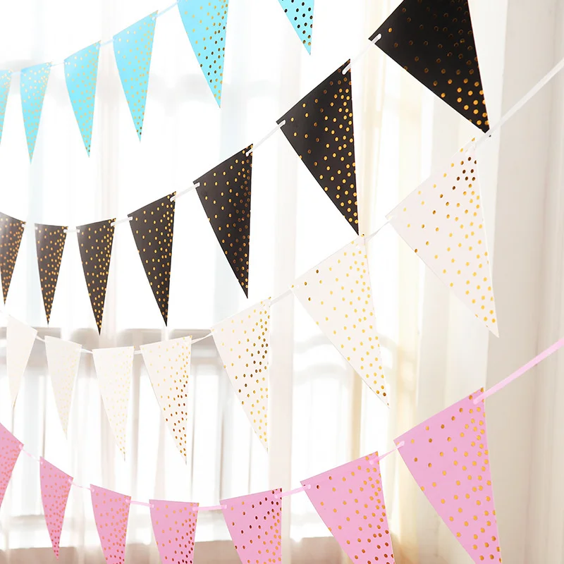 

Bronzing Pennant Festival Party Dress Up Bunting Black Blue Pink White Flag Birthday Wedding Party Decoration Polka Dot Pennant