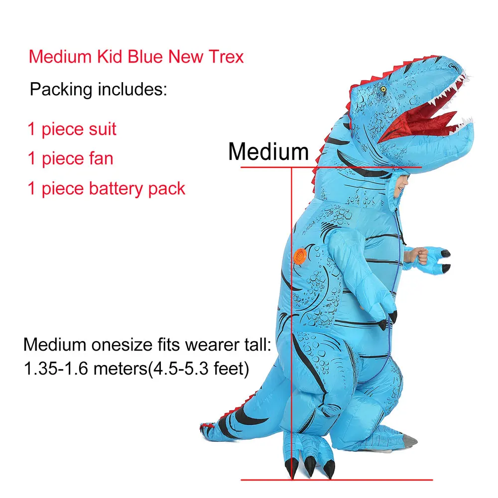 Medium Kid New Blue JYZCOS взрослый T REX надувной костюм динозавра Хэллоуин партии Косплей Костюм для женщин мужчин детей Карнавальный костюм - Цвет: Medium Kid New Blue