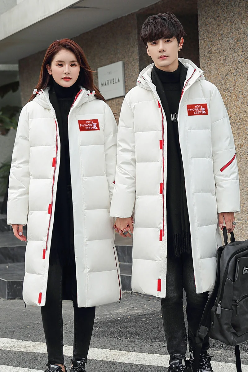Couple  winter jacket 90% white duck down coat long men's loose down jacket young thickening fashion trendy outwear