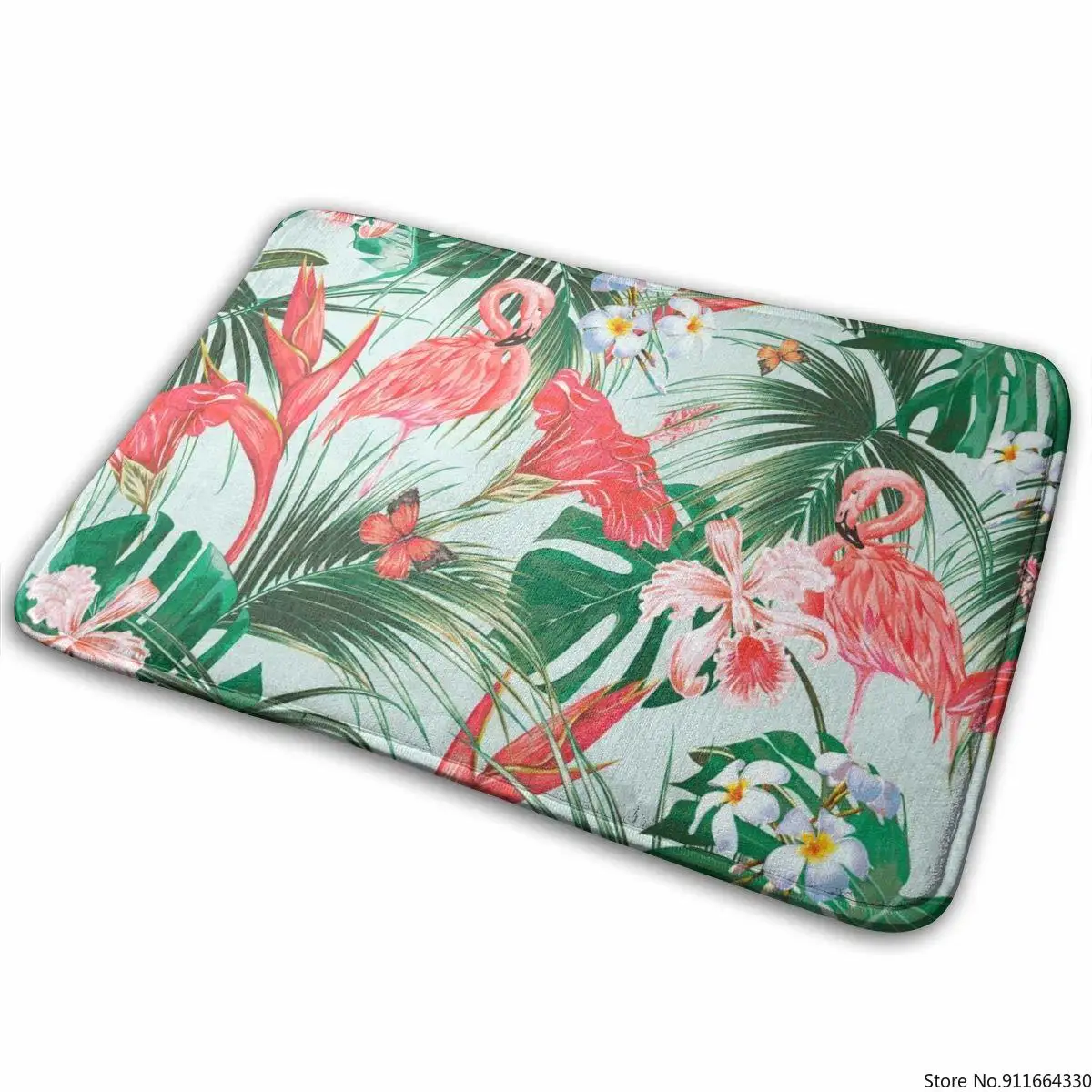 Цветочные тропические животные дикая природа фламинго старинный коврик входной