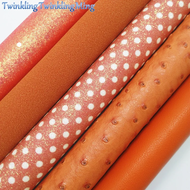 Оранжевый Блестящий тканевый материал ткань из искусственной кожи страусиные