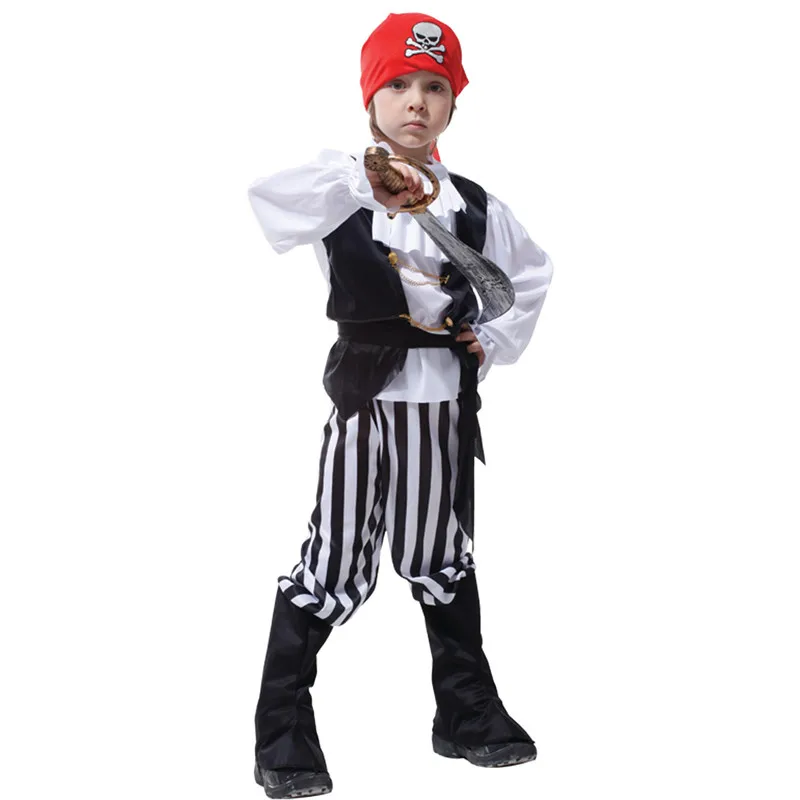 Мальчики Хэллоуин череп Пиратские костюмы Дети Пираты Карибского моря косплей