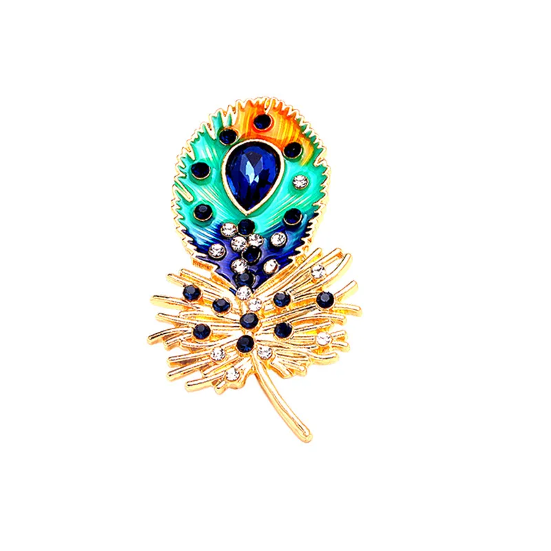 

Rhinestone Peacock Feather Brooch Wedding Clothes Accessories Crystal Peacock Jewelry Bridesmaid Brooch Hat Groom Lapel Pin