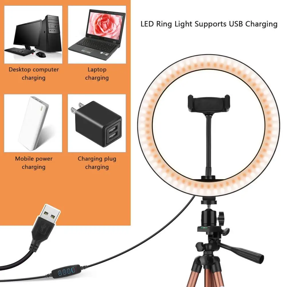 8 inch LED Ring Light Floor with 1/4&quot Tripod Selfie Live Fill Lights Beauty Lamp Kit 33cm to 102cm Adjustable Mount Stand |