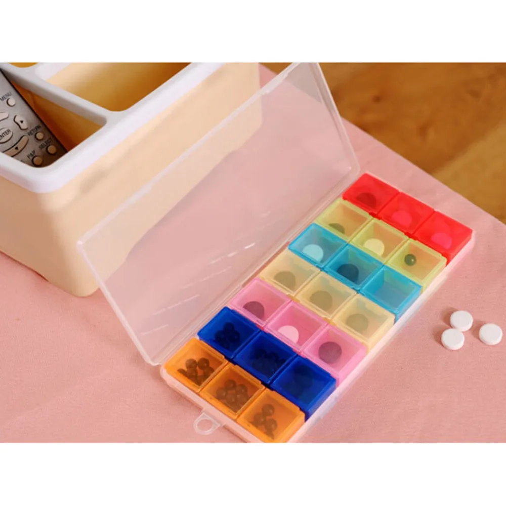 

1pcs Transparent Color Empty Plastic Box Pill Tablet Medicine Organizer Weekly 7 Days 3-row Tray Storage Case 21 Compartment