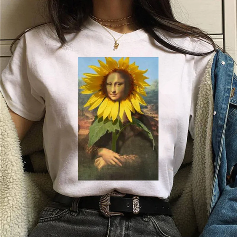 Mona lisa Футболка Harajuku Женская 90s забавная Винтажная Футболка Ullzang с графическим рисунком футболка корейский стиль футболки женские эстетические - Цвет: 493