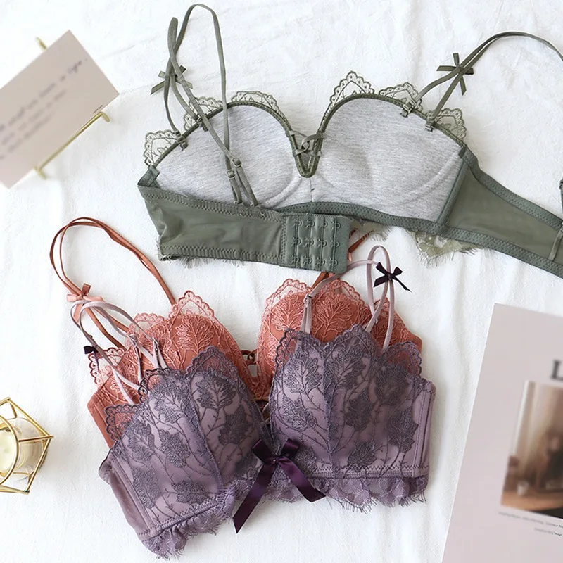 

Women's Bra French Style Sweet Sexy Soft Breathable Women's Clothing Lace Gather No Steel Ring Push Up Bra