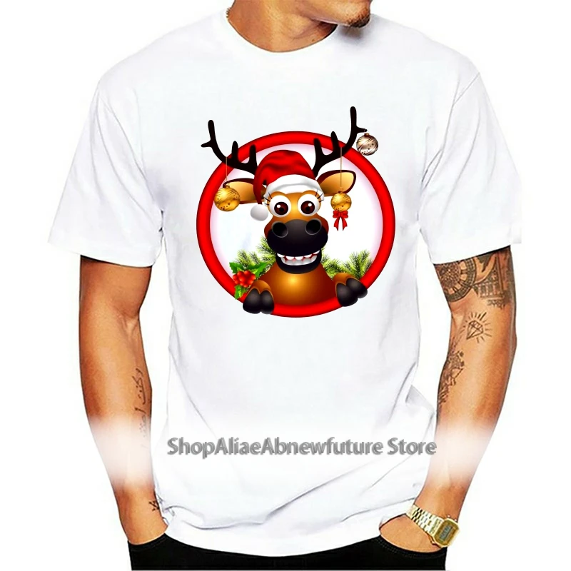 Мужская футболка Рождественский подарок олень Новинка Санта Клаус Рудольф отец