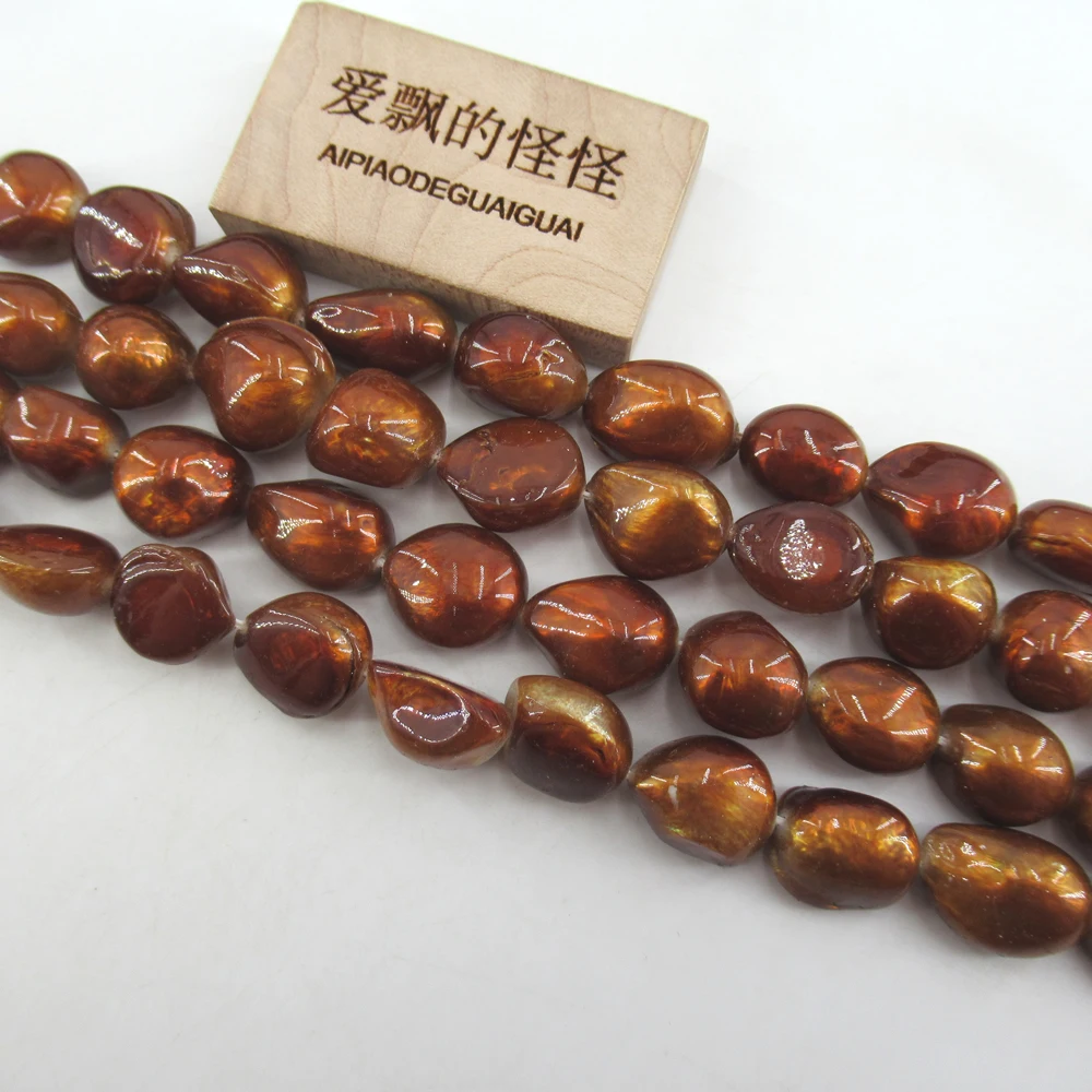 APDGG Wholesale 5 Strands Big Natural Brown Tooth Shell  Pearl Beads 15'' Loose Beads Jewelry Making DIY