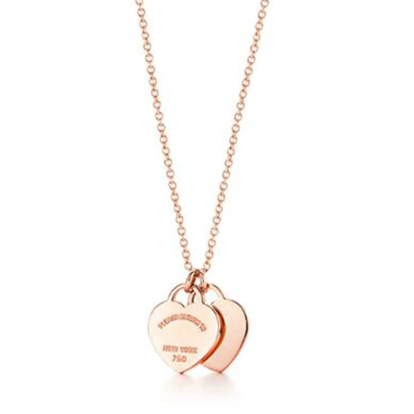 Ожерелье из стерлингового серебра 925 пробы с двойным сердцем в европейском и