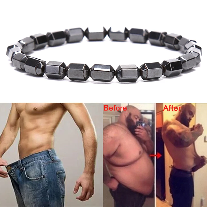 

1Pc Round Black Stone Magnetic Therapy Bracelet Hematite Stretch Charming Bracelet For Men Women Help Weight Loss Health Care