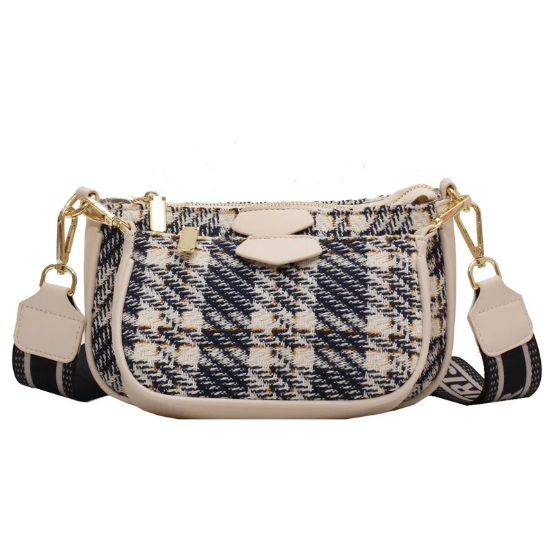 

2 Bag Wild Messenger Shoulder Bags Female Fashion Letter Plaid Woolen Cloth Women's Handbag Casual Crossbody Bag Ladies Tote Bag