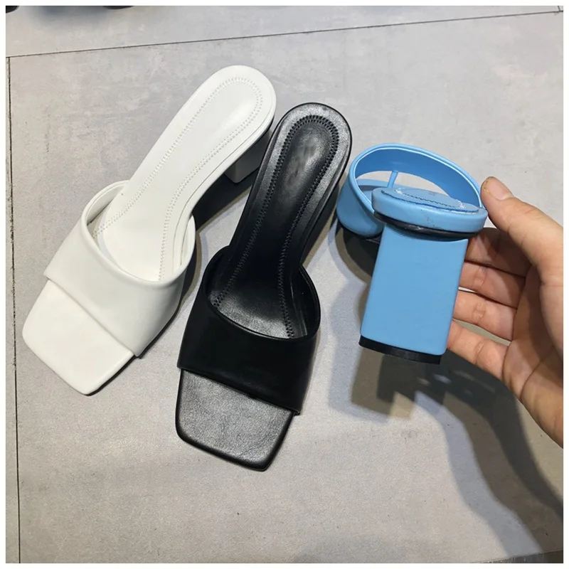 

2021 New Brand Women's Slipper Summer Outdoor Sandal Square High Heels Elegant Women's Sandal Zapatos Para Mujer HE06