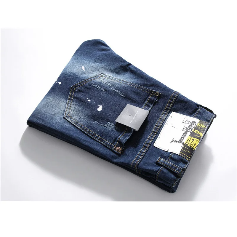 

Dsq Brand European Men Jeans Famous D2 Men Slim Jeans Pants Mens Denim Trousers Blue Hole Pencil Pants Jeans for Men
